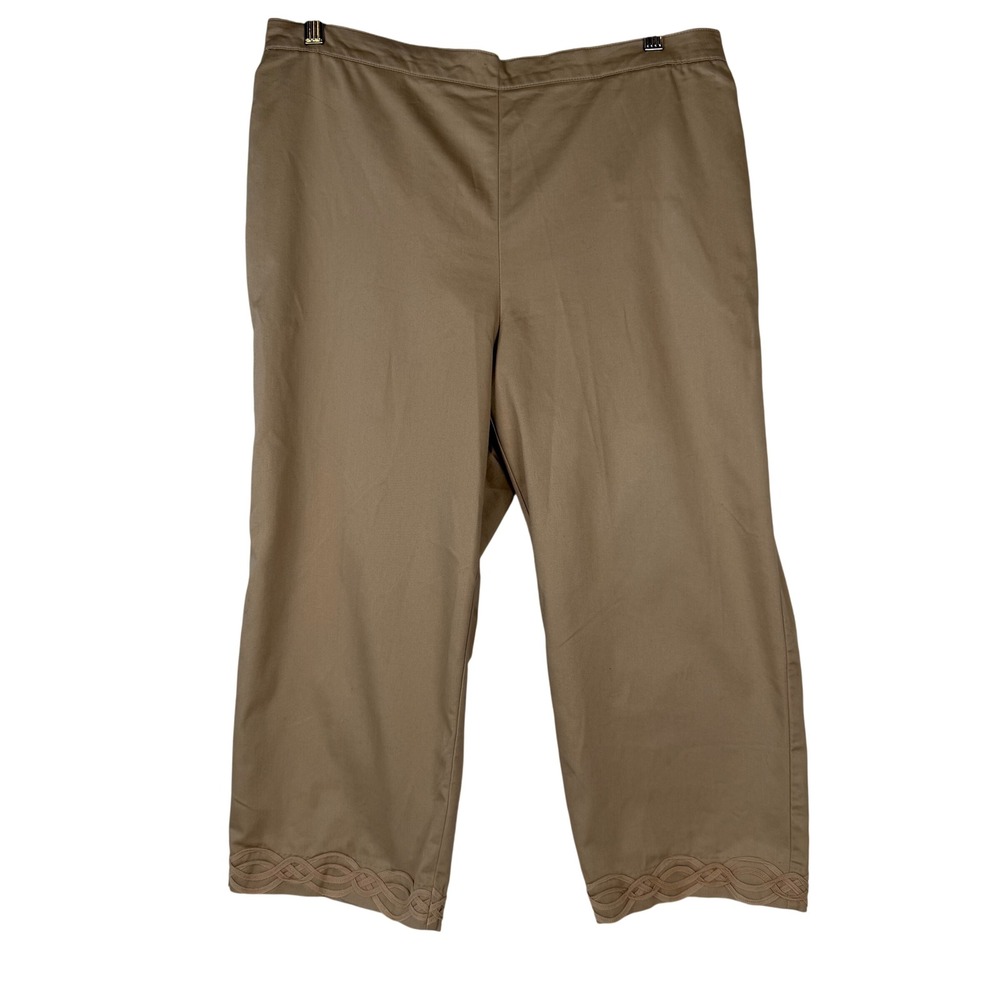 Alfred Dunner Cropped Pants Womens 12 Tan Khaki Braided Hem Elastic Waist Casual